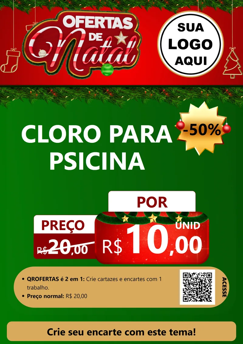 Modelo de Cartaz para Cartaz A4 Vertical com o tema Ofertas de Natal para Produtos para Piscina