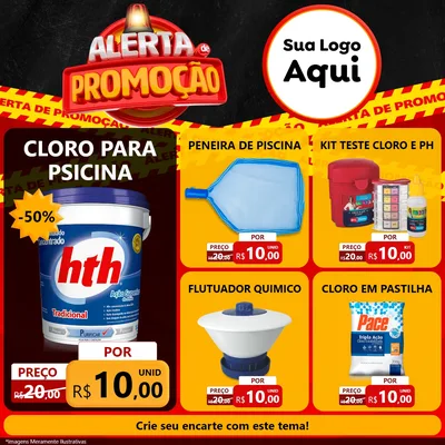 Modelo de Rede Social para Feed Facebook com o tema Alerta de Promoção para Produtos para Piscina