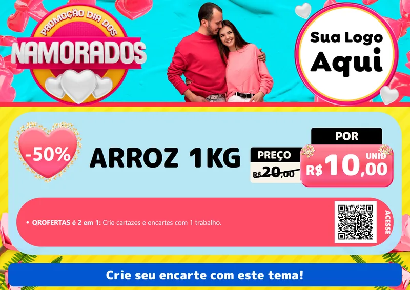 Modelo de Cartaz para Cartaz A4 Horizontal com o tema Promoção Dia dos Namorados para Supermercado