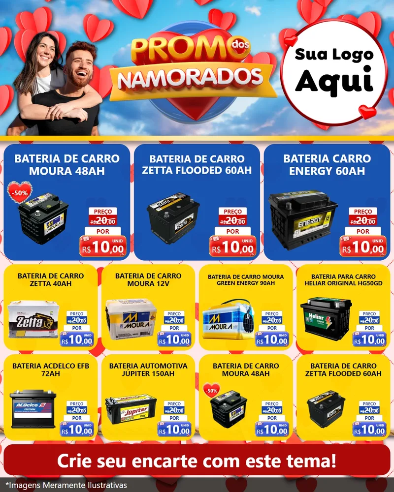 Modelo de Rede Social para Feed Instagram com o tema Promo dos Namorados para Baterias Elétricas