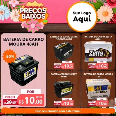 Modelo de Rede Social para Feed Facebook com o tema Primavera de Preços Baixos para Baterias Elétricas