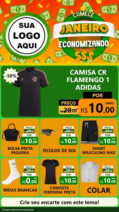 Modelo de Rede Social para Stories com o tema Comece Janeiro Economizando para Roupas e acessórios