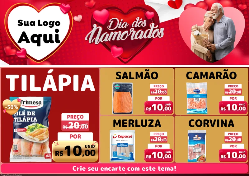 Modelo de Encarte para Encarte A4 Horizontal com o tema Dia Dos Namorados para Peixaria