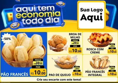 Modelo de Encarte para Encarte A4 Horizontal com o tema Aqui Tem Economia Todo Dia para Padaria
