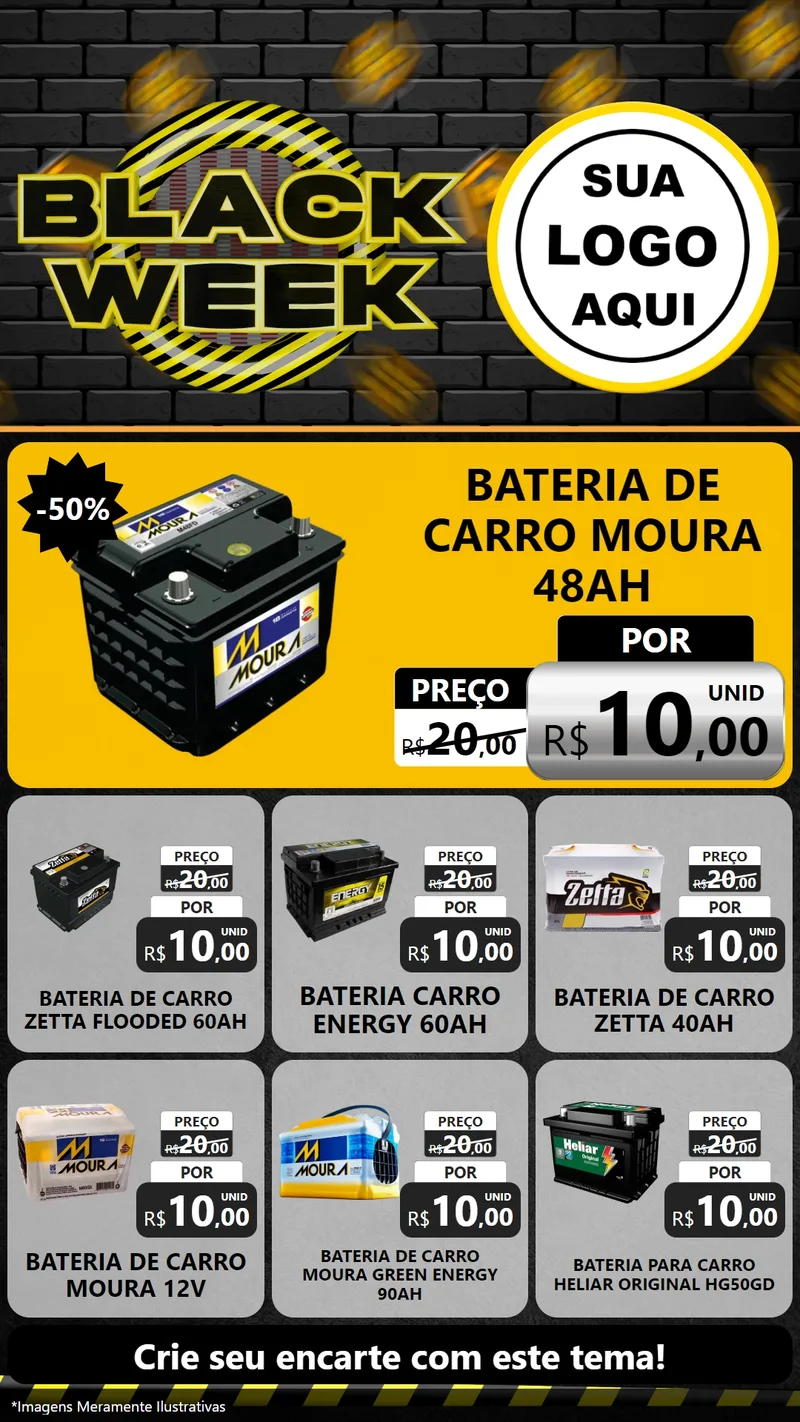 Modelo de Rede Social para Stories com o tema Black Week para Baterias Elétricas