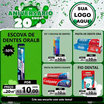 Modelo de Rede Social para Feed Facebook com o tema Promoção de Aniversário - 20 Anos para Higiene Pessoal