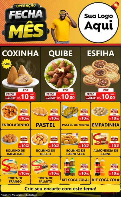 Modelo de Encarte para Encarte Grande com o tema Operação Fecha Mês para Salgadaria