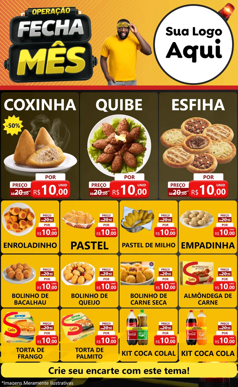 Modelo de Encarte para Encarte Grande com o tema Operação Fecha Mês para Salgadaria