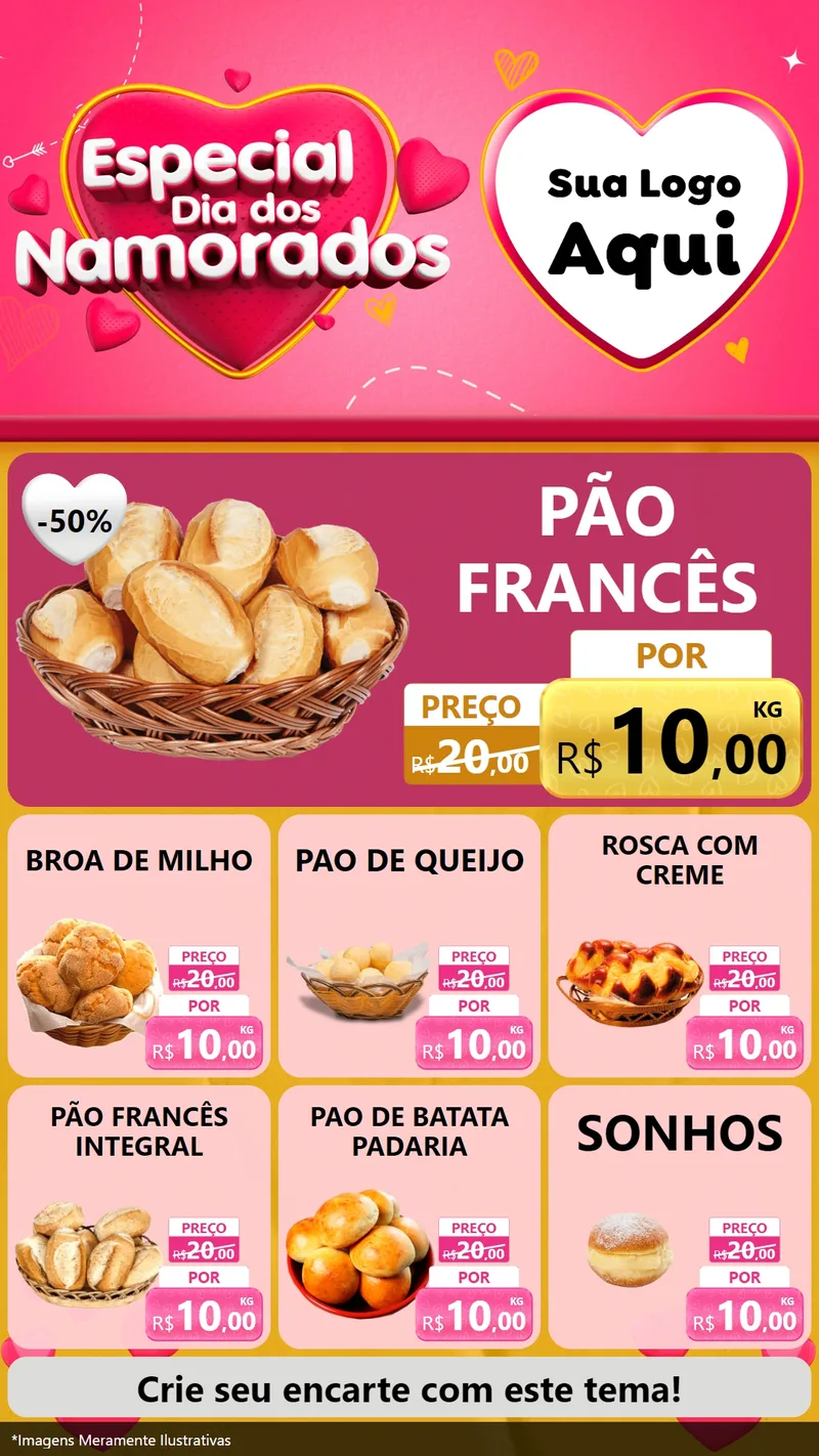 Modelo de Rede Social para Stories com o tema Especial Dia dos Namorados para Padaria