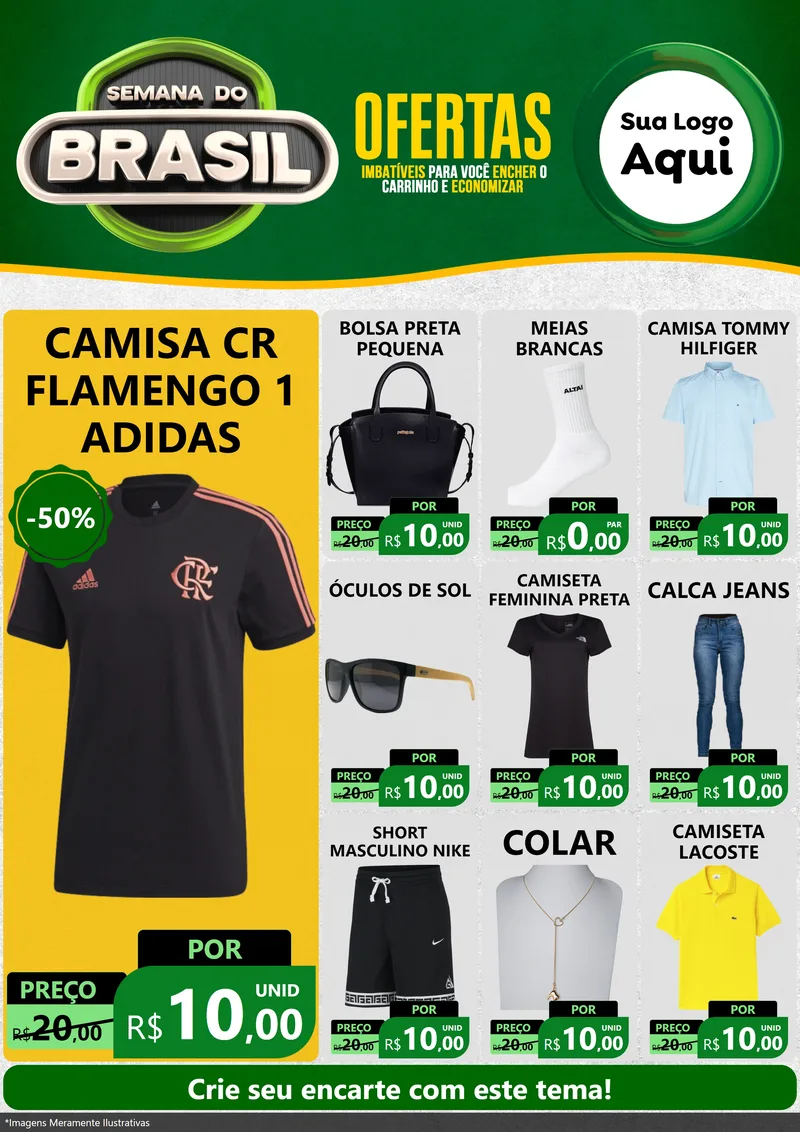 Modelo de Encarte para Encarte A4 Vertical com o tema Semana do Brasil para Roupas e acessórios