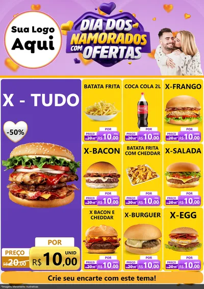 Modelo de Encarte para Encarte A4 Vertical com o tema Dia Dos Namorados Com Ofertas para Hamburgueria