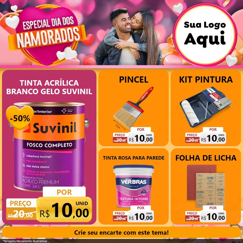 Modelo de Rede Social para Feed Facebook com o tema Especial Dia dos Namorados para Tintas e Ferramentas