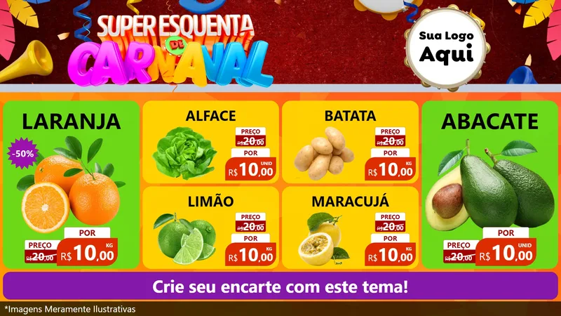 Modelo de TV para TV Horizontal com o tema Super Esquenta de Carnaval para Hortifrúti