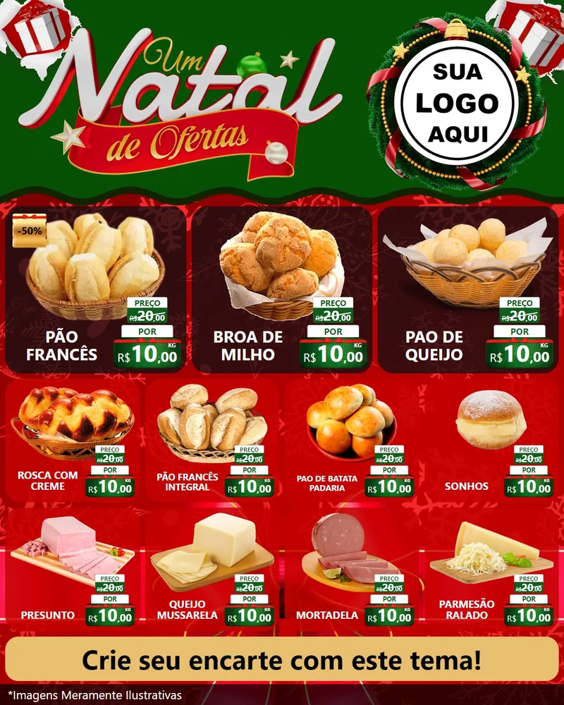 Modelo de Rede Social para Feed Instagram com o tema Um Natal de Ofertas para Padaria