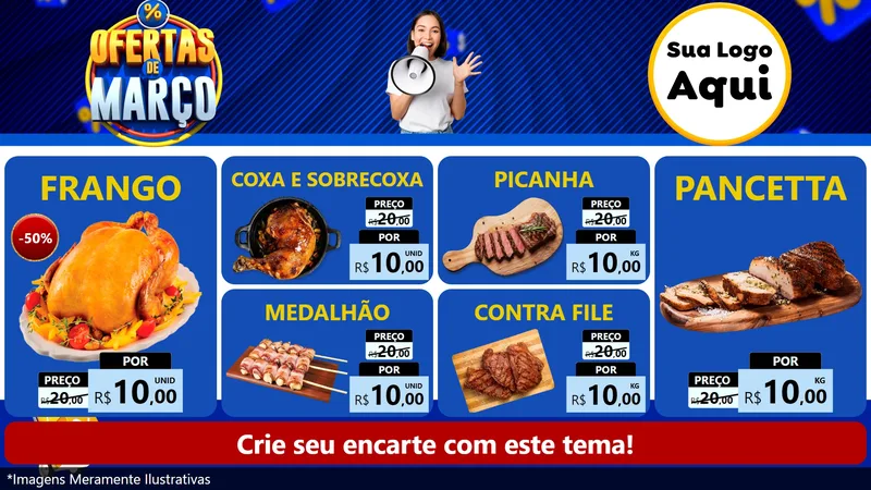 Modelo de TV para TV Horizontal com o tema Ofertas de Março para Assados