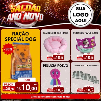 Modelo de Rede Social para Feed Facebook com o tema Saldão de Ano Novo para Pet Shop