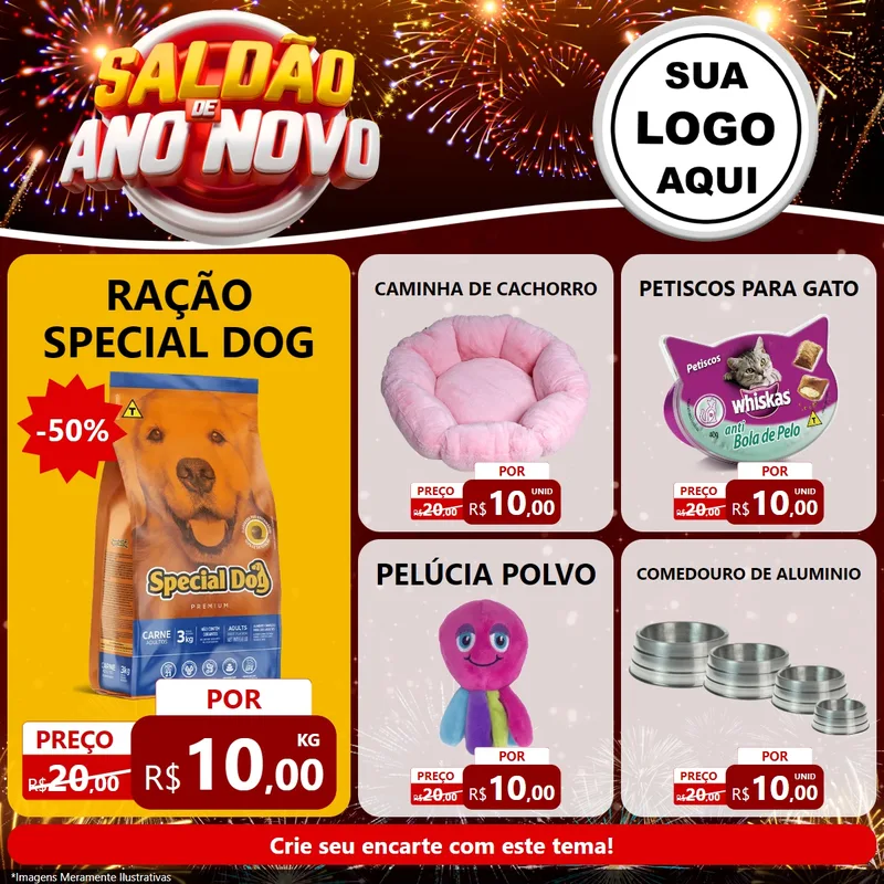 Modelo de Rede Social para Feed Facebook com o tema Saldão de Ano Novo para Pet Shop