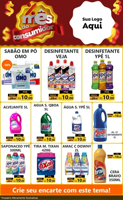 Modelo de Encarte para Encarte Grande com o tema Mês do consumidor para Produtos de Limpeza