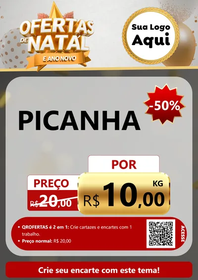 Modelo de Cartaz para Cartaz A4 Vertical com o tema Ofertas De Natal E Ano Novo para Açougue