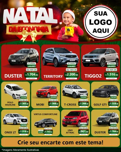 Modelo de Rede Social para Feed Instagram com o tema Natal da Economia para Concessionaria de Carros