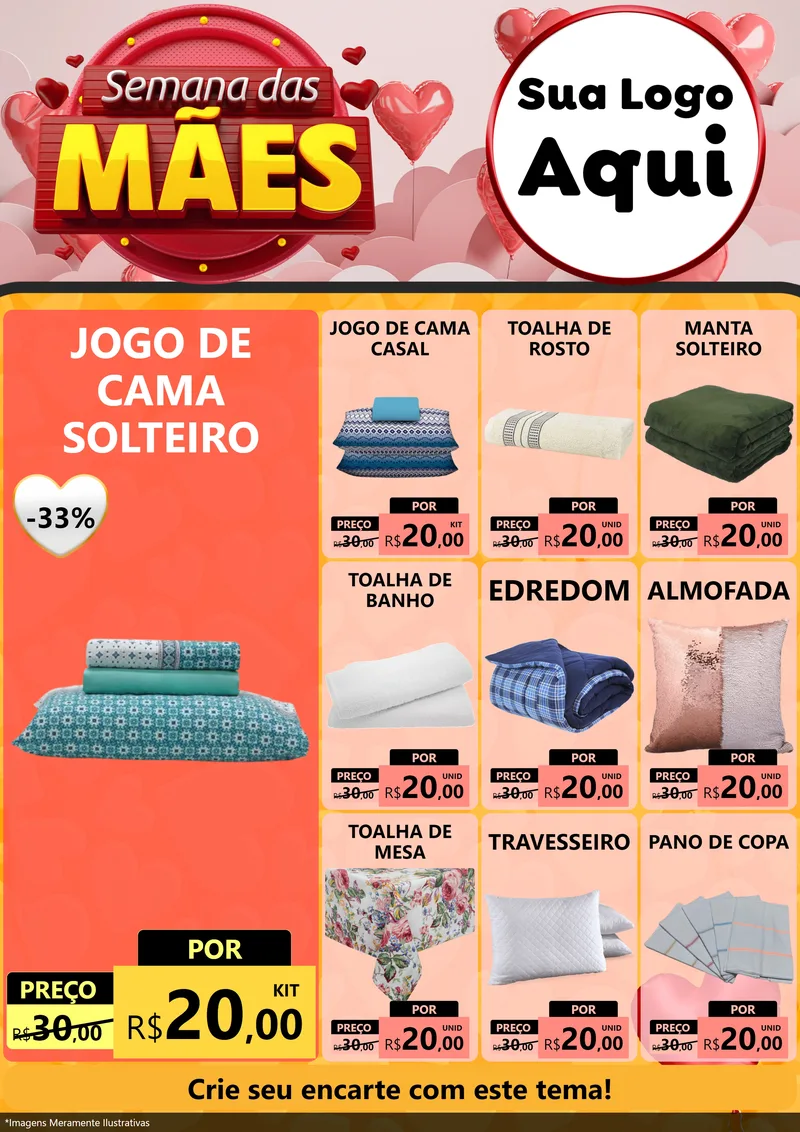 Modelo de Encarte para Encarte A4 Vertical com o tema Semana das Mães para Cama, Mesa e Banho
