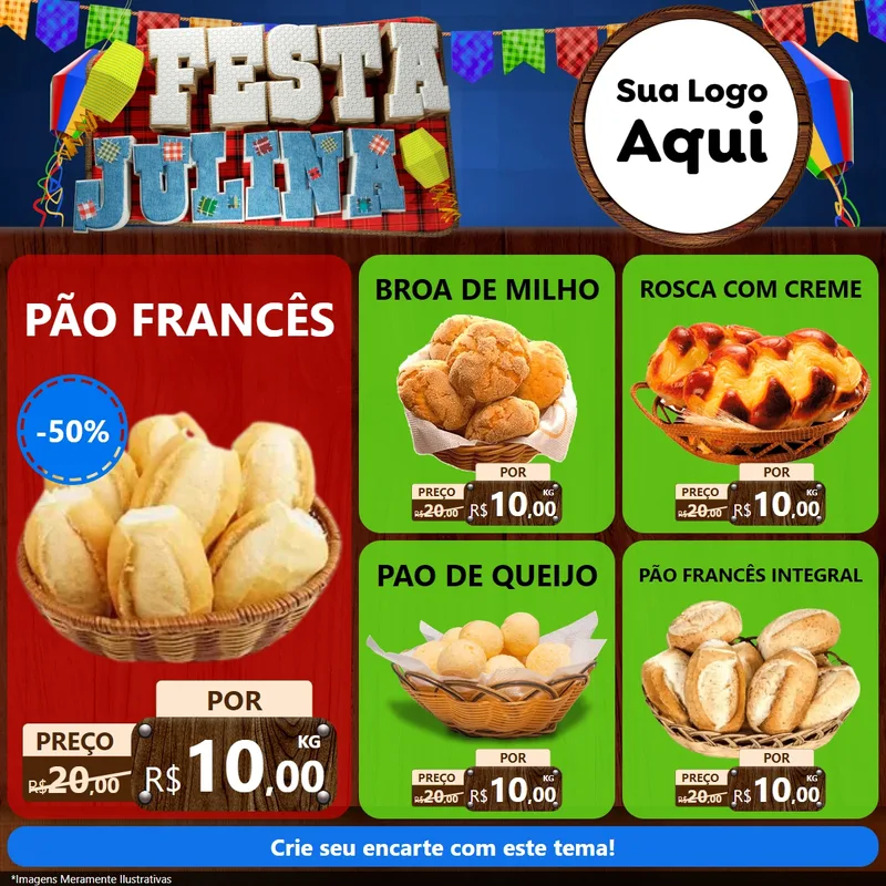 Modelo de Rede Social para Feed Facebook com o tema Festa Julina para Padaria