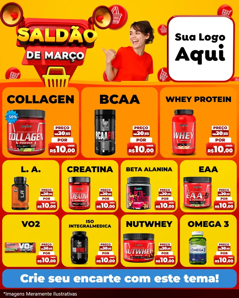 Modelo de Rede Social para Feed Instagram com o tema Saldão de Março para Suplementos alimentares