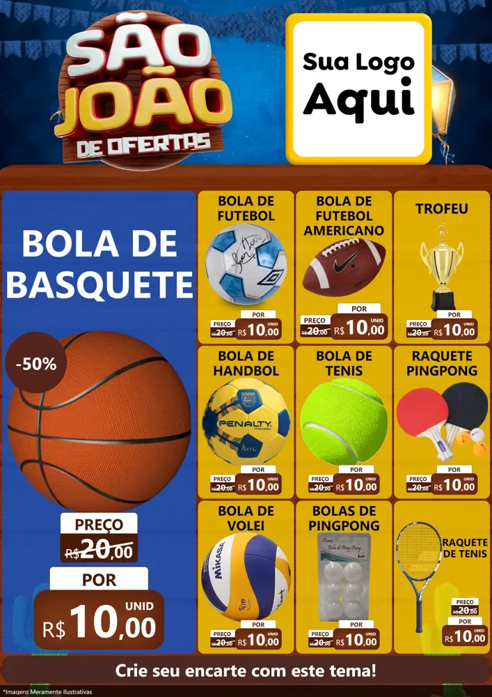 Modelo de Encarte para Encarte A4 Vertical com o tema São João Ofertas Imbatíveis! - Junina para Artigos Esportivos
