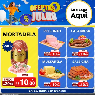 Modelo de Rede Social para Feed Facebook com o tema Ofertas de Julho para Frios e Laticínios