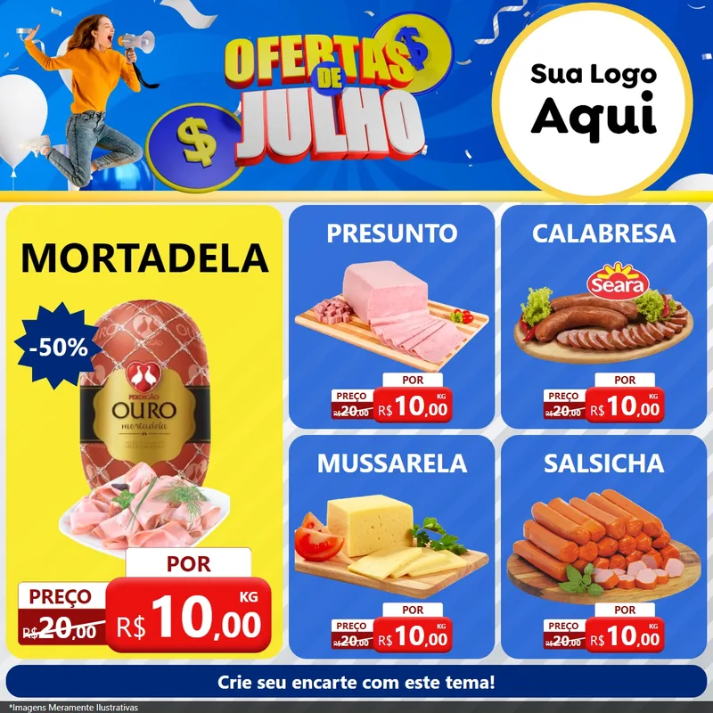 Modelo de Rede Social para Feed Facebook com o tema Ofertas de Julho para Frios e Laticínios