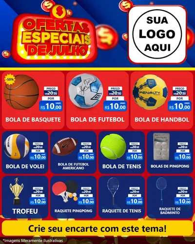 Modelo de Rede Social para Feed Instagram com o tema Ofertas Especiais de Julho para Artigos Esportivos