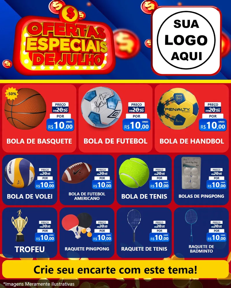 Modelo de Rede Social para Feed Instagram com o tema Ofertas Especiais de Julho para Artigos Esportivos