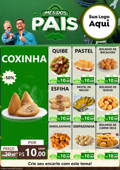 Modelo de Encarte para Encarte A4 Vertical com o tema Mês dos Pais para Salgadaria