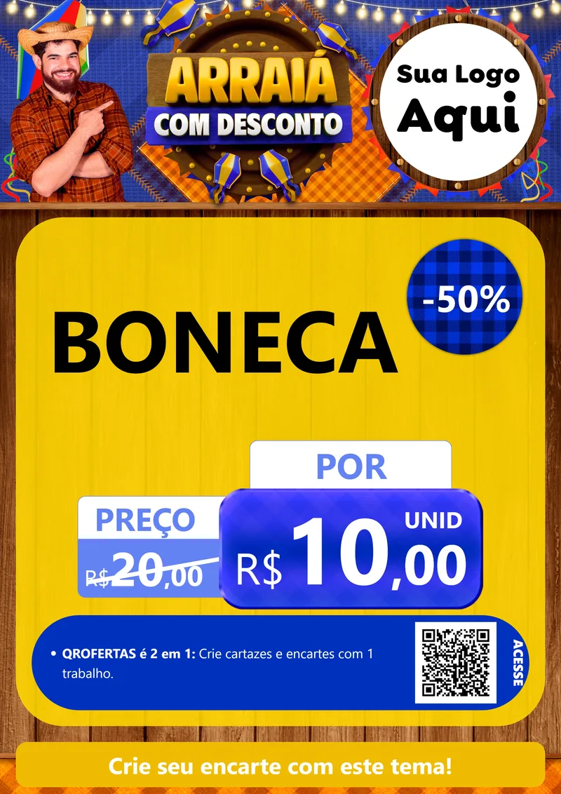 Modelo de Cartaz para Cartaz A4 Vertical com o tema Arraiá Com Desconto para Brinquedos