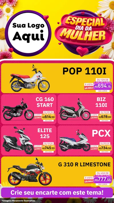 Modelo de TV para TV Vertical com o tema Especial Dia da Mulher para Concessionaria de Motos