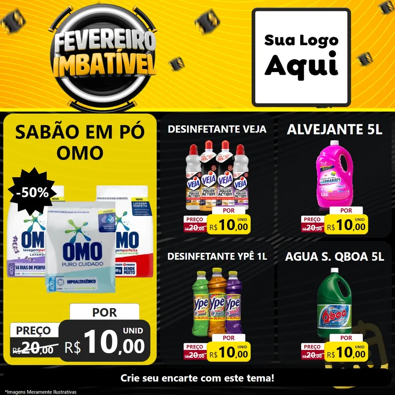 Modelo de Rede Social para Feed Facebook com o tema Fevereiro Imbatível para Produtos de Limpeza