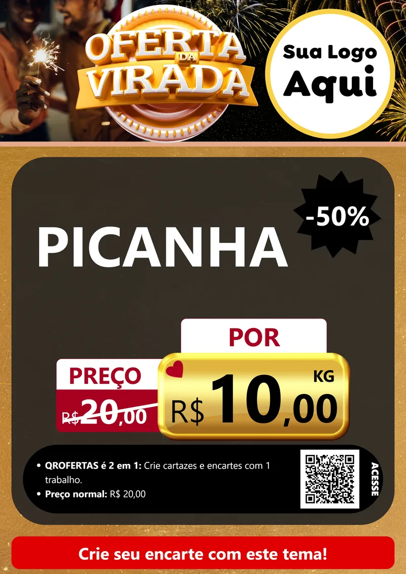 Modelo de Cartaz para Cartaz A4 Vertical com o tema Oferta da Virada para Açougue