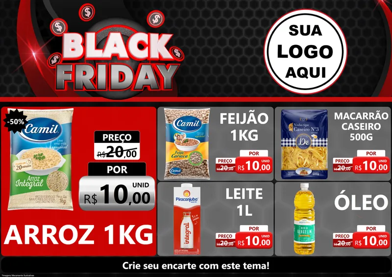 Modelo de Encarte para Encarte A4 Horizontal com o tema Black Friday para Supermercado
