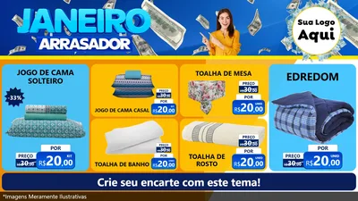 Modelo de TV para TV Horizontal com o tema Janeiro Arrasador para Cama, Mesa e Banho