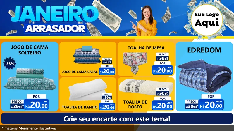 Modelo de TV para TV Horizontal com o tema Janeiro Arrasador para Cama, Mesa e Banho