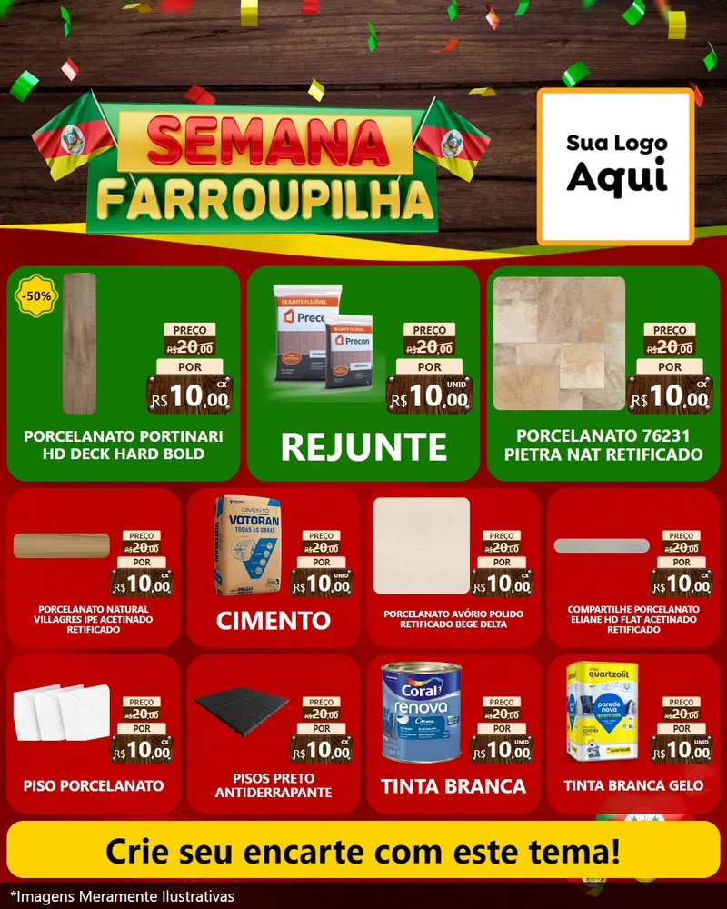 Modelo de Rede Social para Feed Instagram com o tema Semana Farroupilha para Pisos e revestimentos