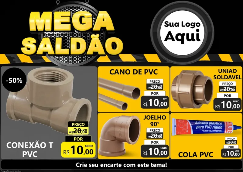 Modelo de Encarte para Encarte A4 Horizontal com o tema Mega Saldão para Tubos e conexões
