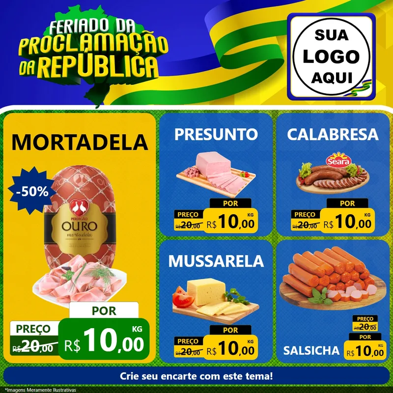 Modelo de Rede Social para Feed Facebook com o tema Feriado da Proclamação da República para Frios e Laticínios