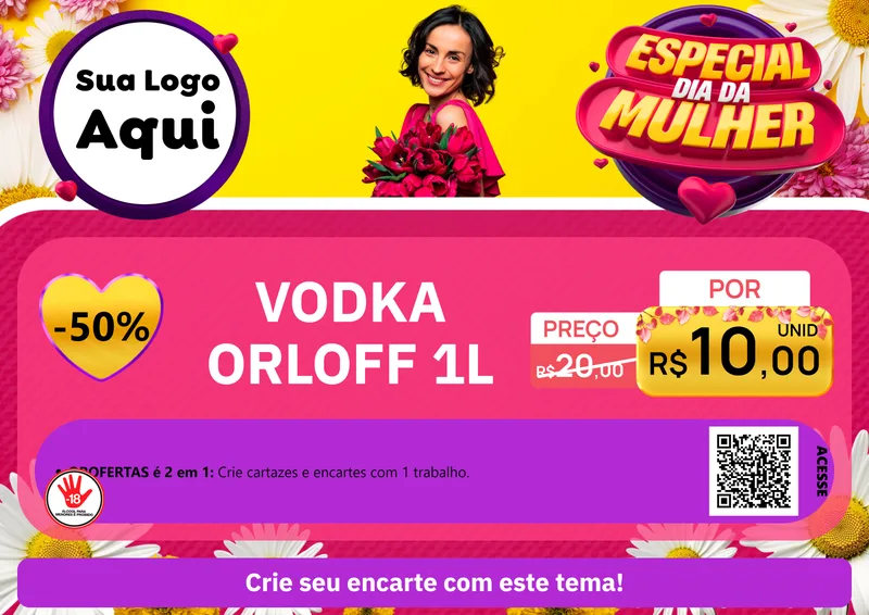 Modelo de Cartaz para Cartaz A4 Horizontal com o tema Especial Dia da Mulher para Distribuidora de bebidas