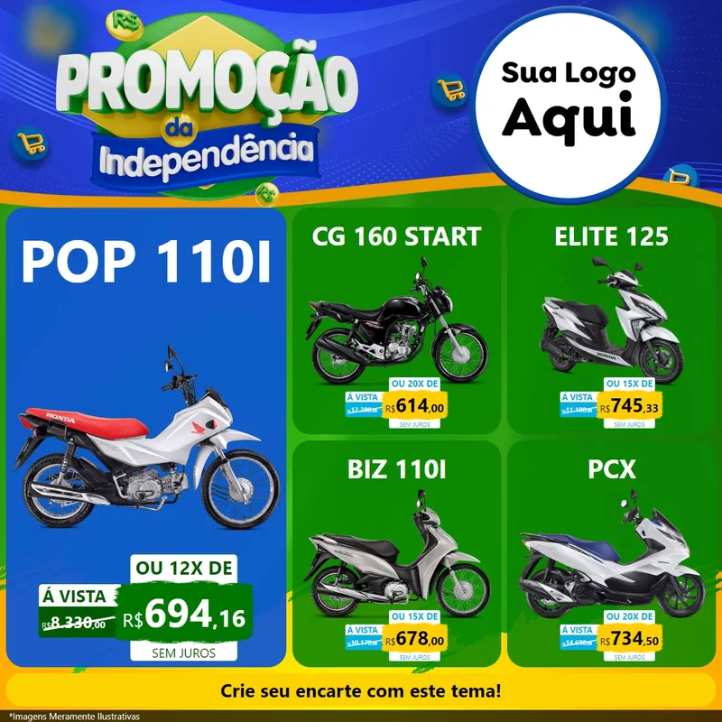Modelo de Rede Social para Feed Facebook com o tema Promoção da Independência para Concessionaria de Motos
