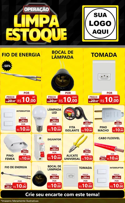 Modelo de Encarte para Encarte Grande com o tema Operação Limpa Estoque para Materiais Elétricos