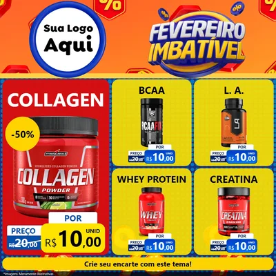 Modelo de Rede Social para Feed Facebook com o tema Fevereiro Imbatível para Suplementos alimentares