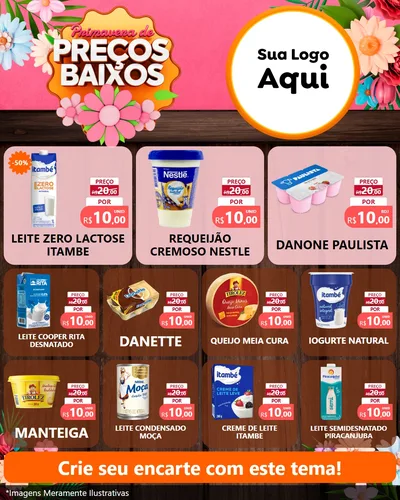 Modelo de Rede Social para Feed Instagram com o tema Primavera de Preços Baixos para Frios e Laticínios