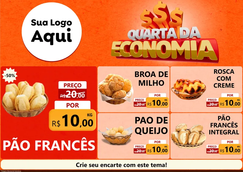 Modelo de Encarte para Encarte A4 Horizontal com o tema Quarta da Economia para Padaria