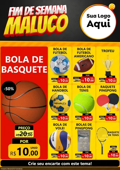 Modelo de Encarte para Encarte A4 Vertical com o tema Final de Semana Maluco para Artigos Esportivos